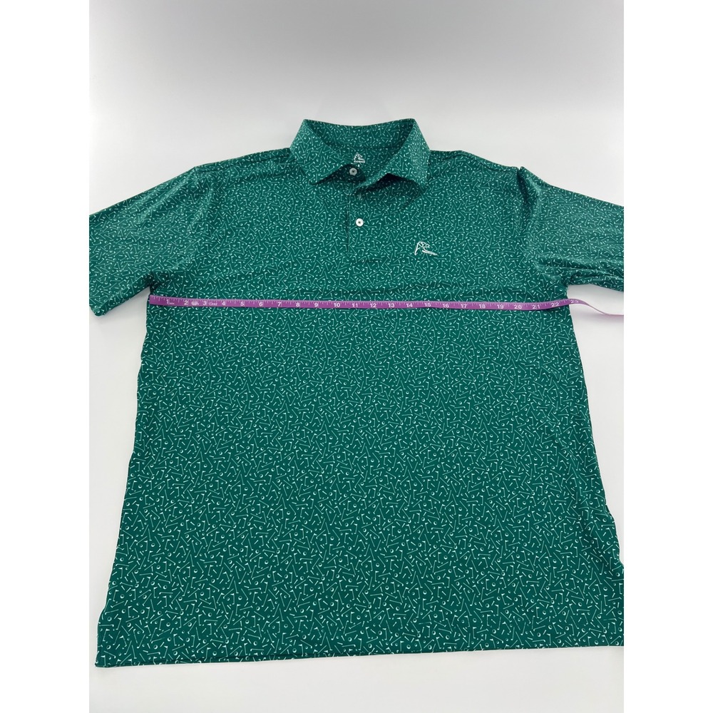 Rhoback The Mulligan Performance Polo Shirt Green Golf Pins Print Mens novelty L - Picture 6 of 10